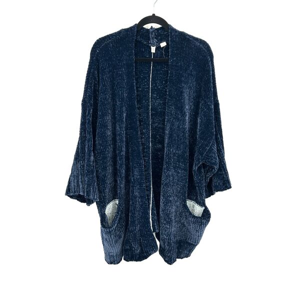 ANTHROPOLOGIE Moth Blue Chenille Oversized Wide Sleeve Cardigan Sweater Large - Picture 4 of 10